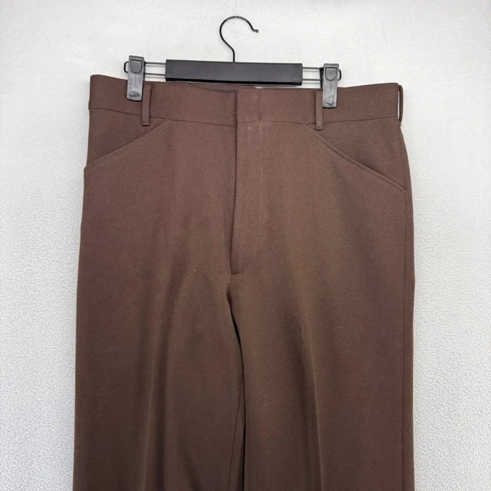 Vintage 70s Dress pants Men's Fits 32x36 Brown Double Knit Talon Slacks Trousers